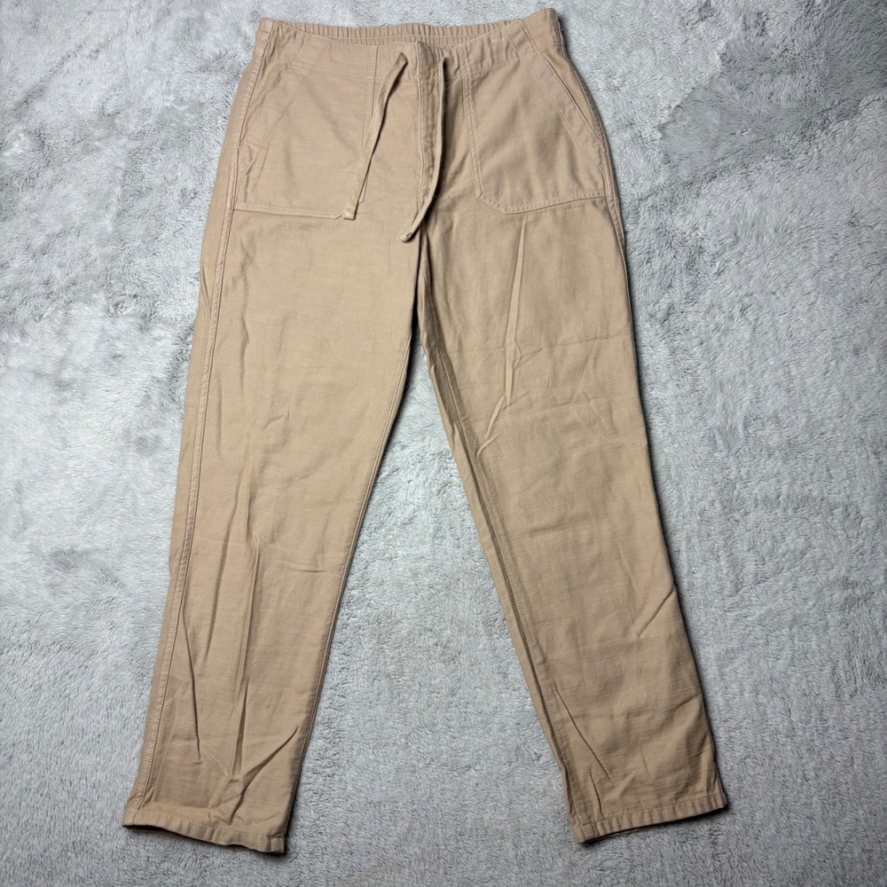 J Crew Women Drawstring Waist Straight Leg Casual Pants Sz S Tan Preppy Coastal